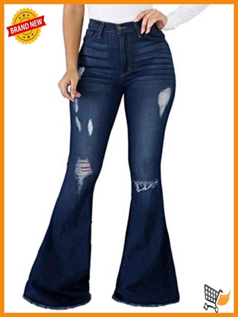High Rise Flared Bell Bottom Jeans Ripped Raw Hem Denim Pants